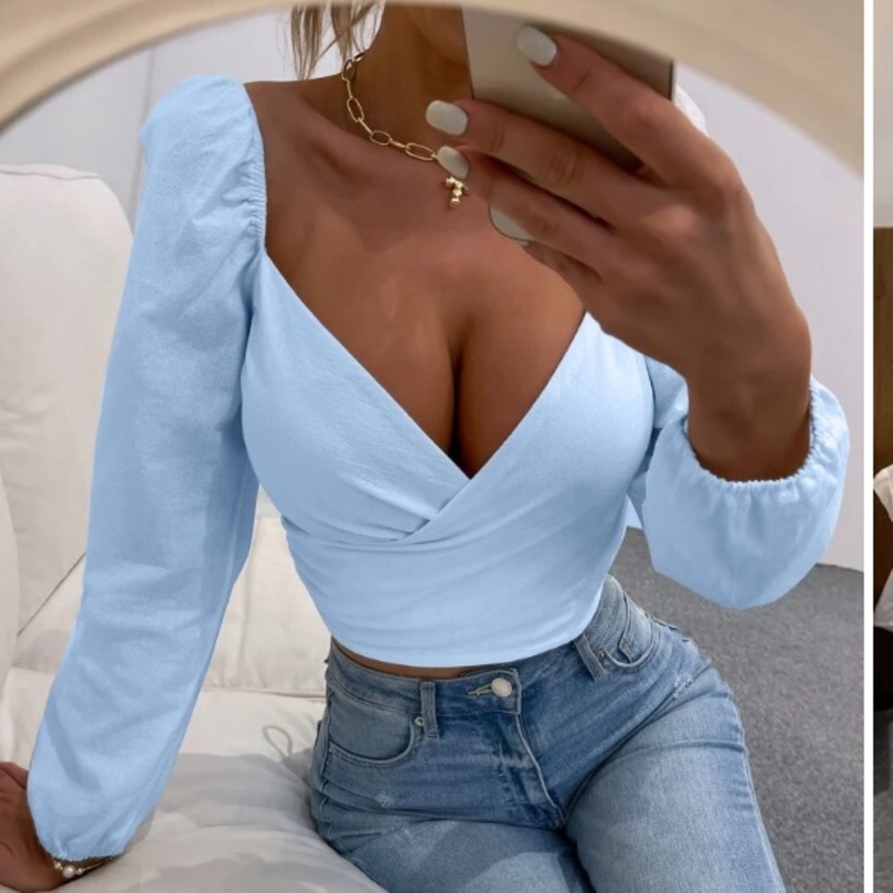 SHEIN Sweetheart Neck Shirred Back Crop Blouse